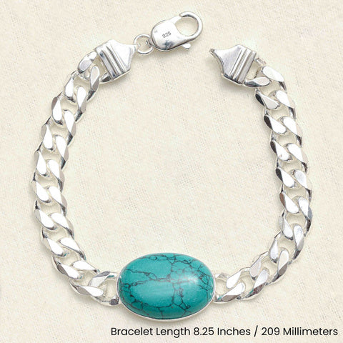 925 Sterling Silver Designer Curb Chain Turquoise Stone Bracelet for hiM