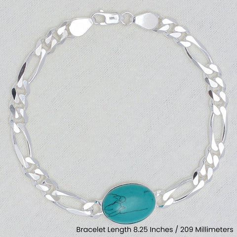 925 Sterling Silver Designer Figaro Chain Turquoise Stone Bracelet for him