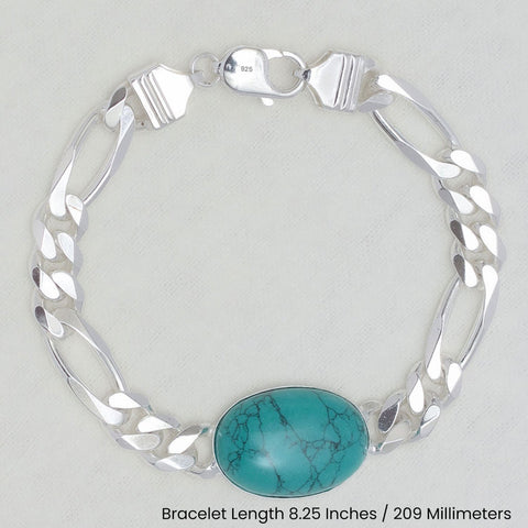 925 Sterling Silver Figaro Chain Turquoise Stone salman khan  Fancy Bracelet for him