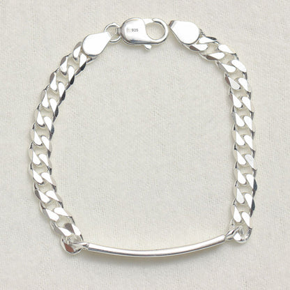 925 Sterling Silver Fancy Curb Chain ID Bracelet for