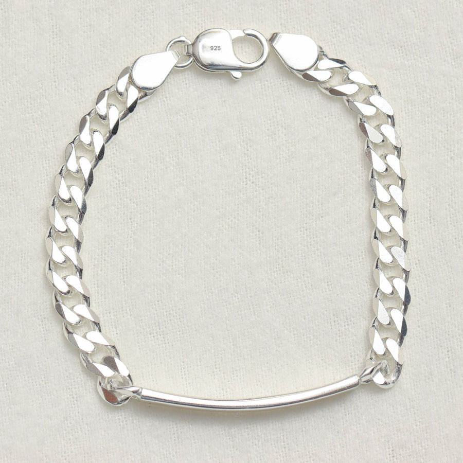 925 Sterling Silver Fancy Curb Chain ID Bracelet for