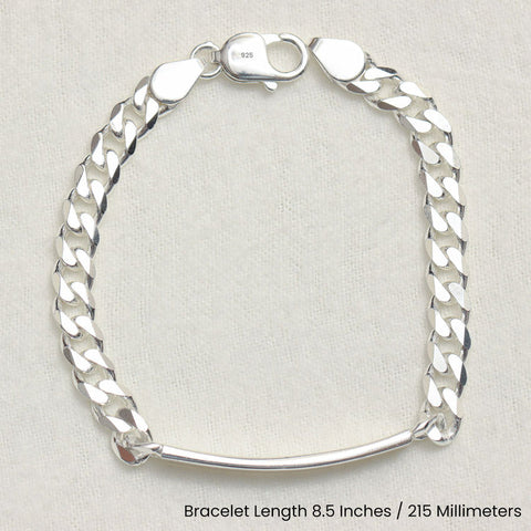 925 Sterling Silver Fancy Curb Chain ID Bracelet for