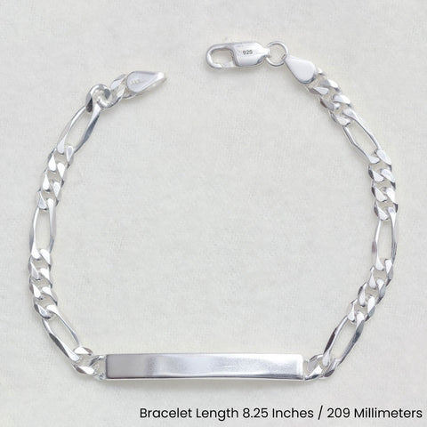 925 Sterling Silver Fancy Figaro Chain ID Bracelet for him