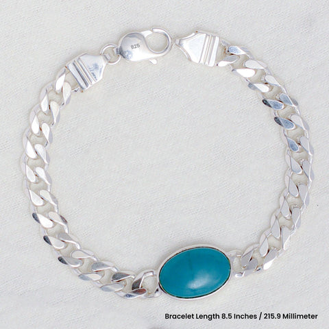 925 Sterling Silver Curb Chain Turquoise Stone Salman Khan Designer Bracelet for him