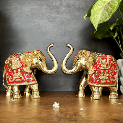 Pure gold and silver coated elephant idol with red enamel