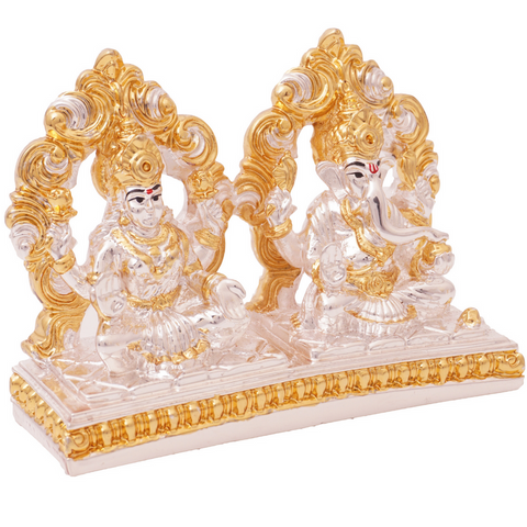 SILVER & GOLD COATED GANESHA AND LAKSHMI IDOL