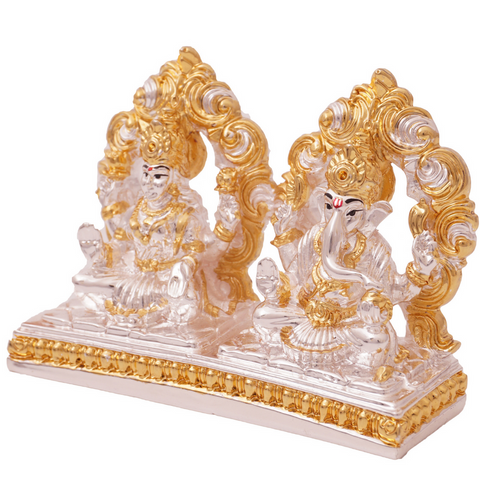 SILVER & GOLD COATED GANESHA AND LAKSHMI IDOL