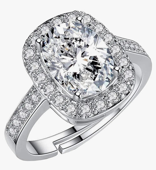 ZIRCONIA DIAMOND CUT SOLITAIRE SILVER RING