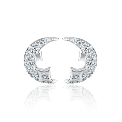 SILVER HALF MOON STAR STUD FOR HER