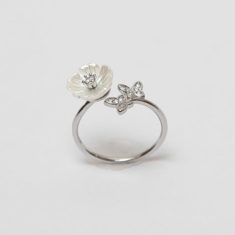 FLOWER PEARL DESIGN SILVER  RING