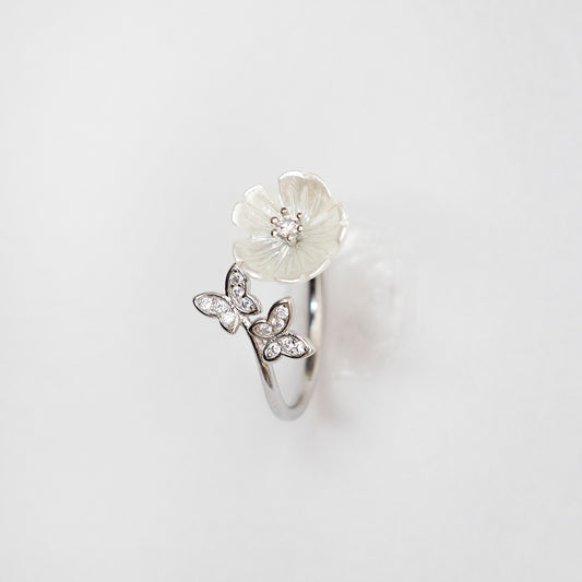 FLOWER PEARL DESIGN SILVER  RING