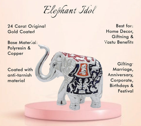 Pure silver coated elephant idol with trunk up