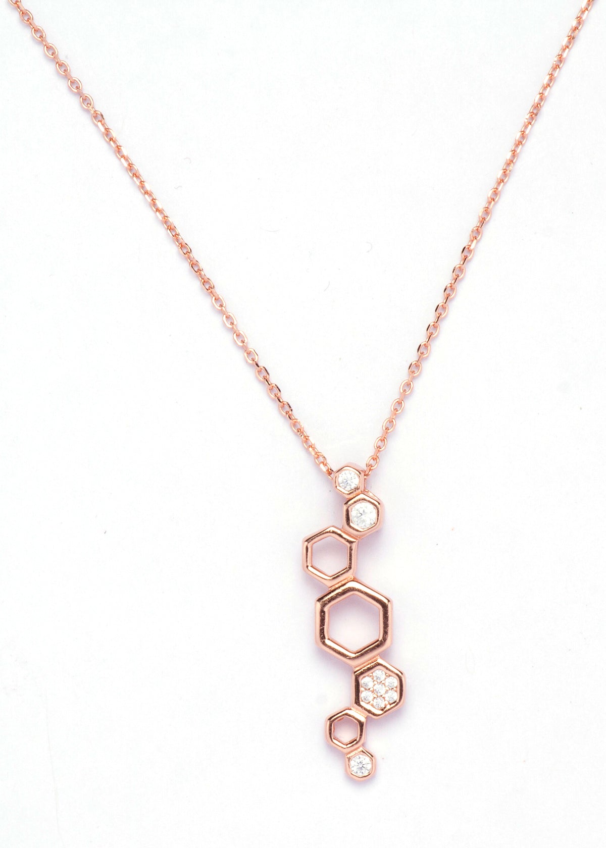 Rose gold hexagon necklace for her