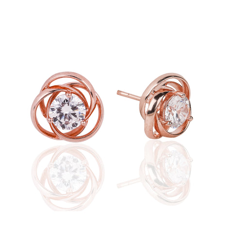 SILVER ROSE GOLD PLATED FLOWER ZIRCONIA STUD