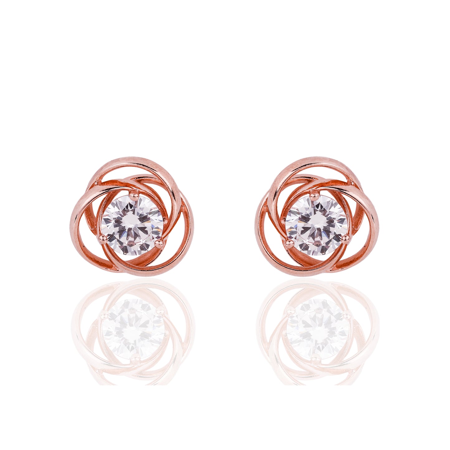 SILVER ROSE GOLD PLATED FLOWER ZIRCONIA STUD