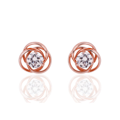 SILVER ROSE GOLD PLATED FLOWER ZIRCONIA STUD