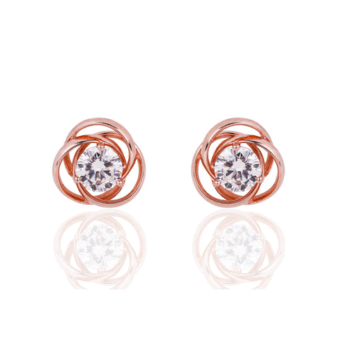 SILVER ROSE GOLD PLATED FLOWER ZIRCONIA STUD