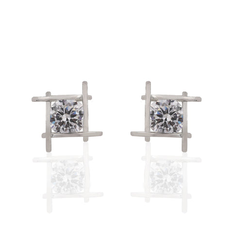 SILVER SQUARE ZIRCONIA STUD