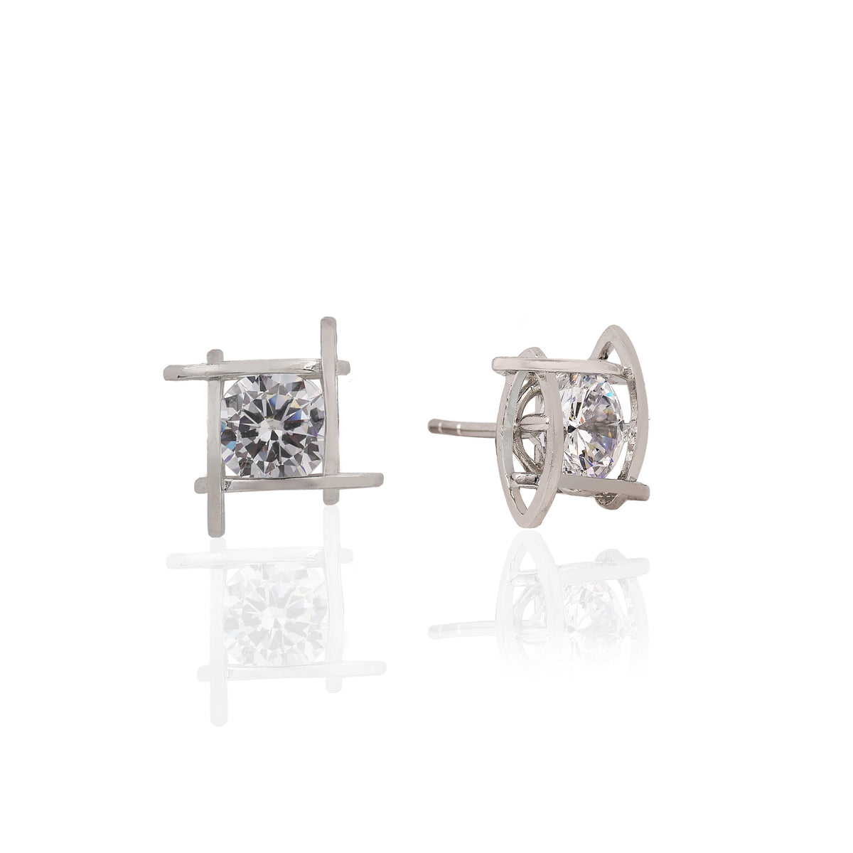 SILVER SQUARE ZIRCONIA STUD