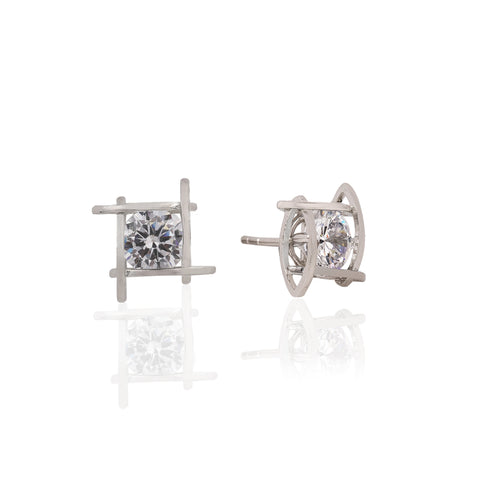 SILVER SQUARE ZIRCONIA STUD