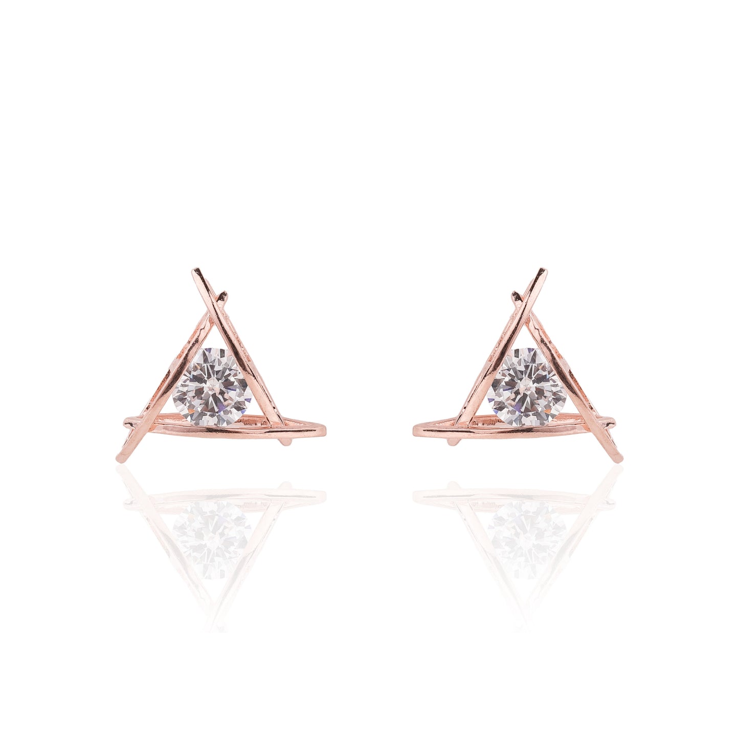 SILVER ROSE GOLD TRIANGLE STUD