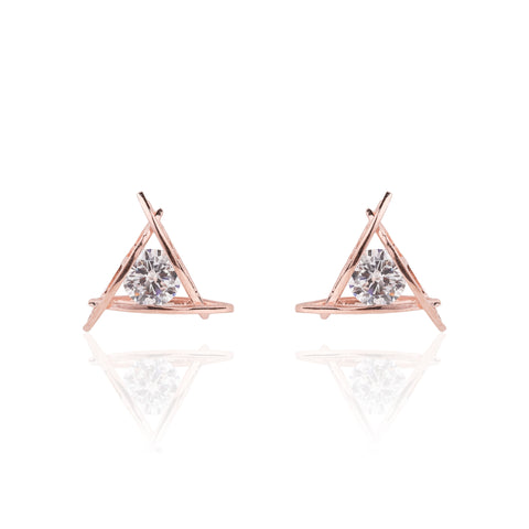 SILVER ROSE GOLD TRIANGLE STUD