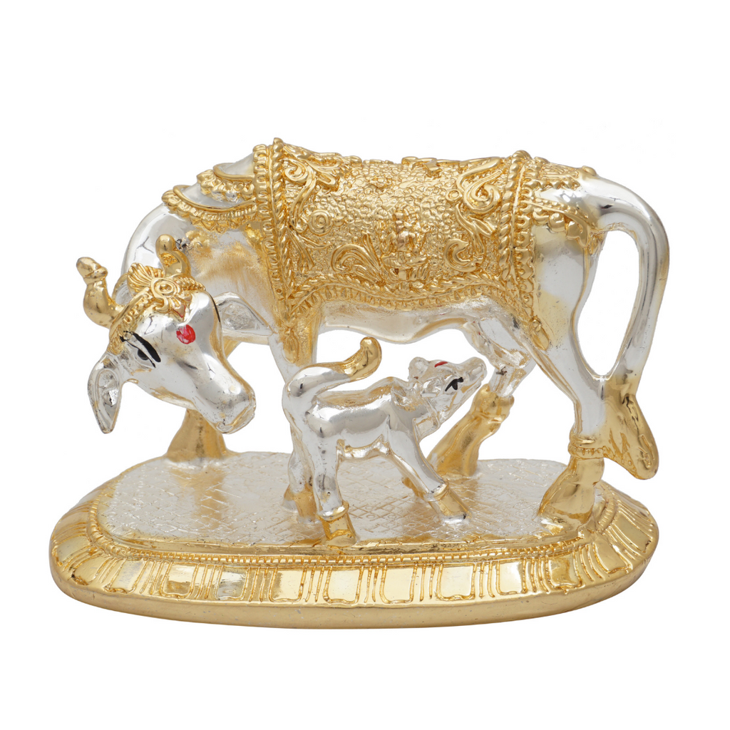 Gold & Silver Coated Vastu Kamadhenu With Calf