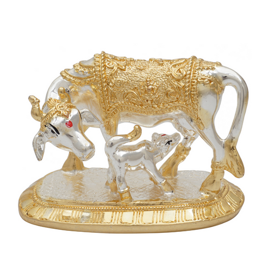 Gold & Silver Coated Vastu Kamadhenu With Calf