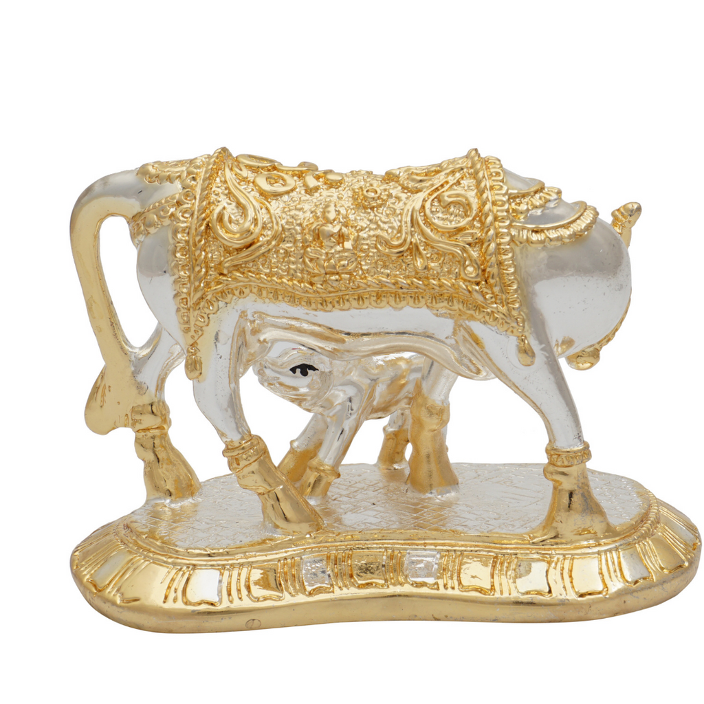 Gold & Silver Coated Vastu Kamadhenu With Calf