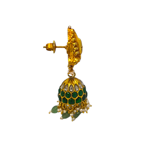 925 SILVER ANTIQUE JUMKI STUDED WITH EMERALD KUNDAN