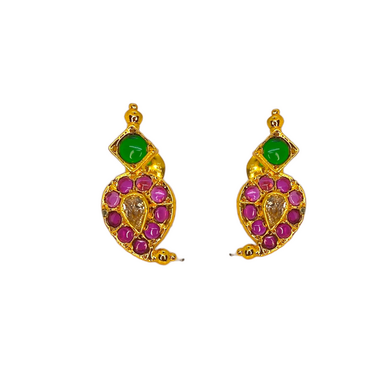 925 SILVER Antique Kundan Mango Design Stud