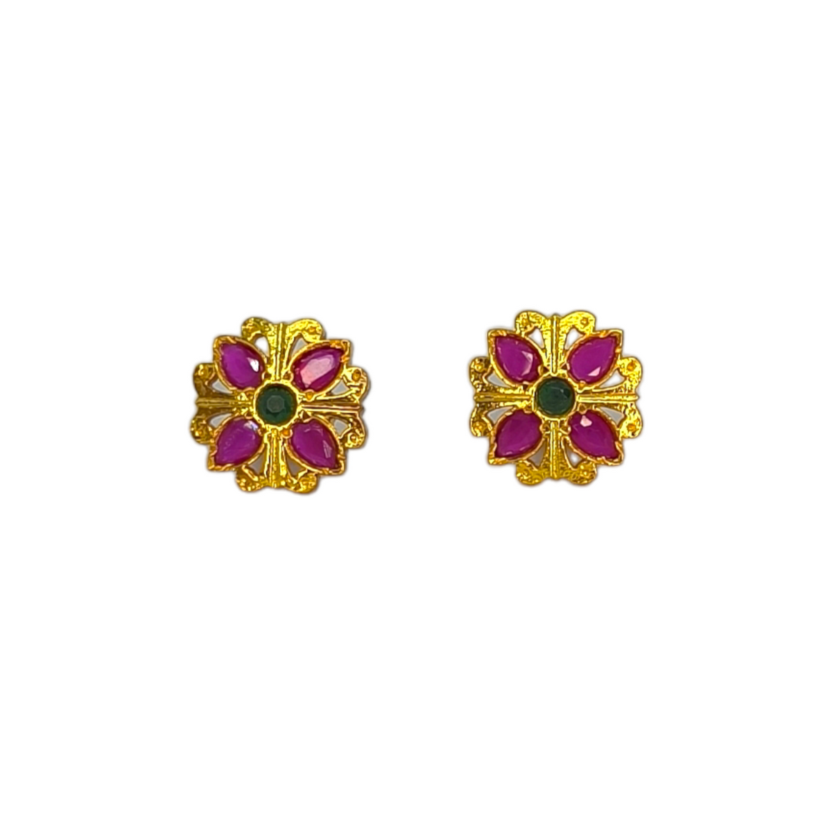 925 SILVER ANTIQUE RUBY EMERALD STUD