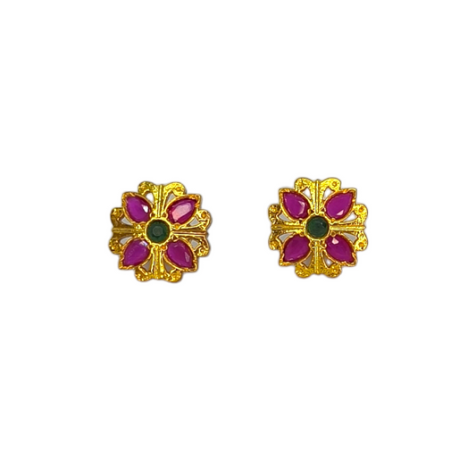 925 SILVER ANTIQUE RUBY EMERALD STUD