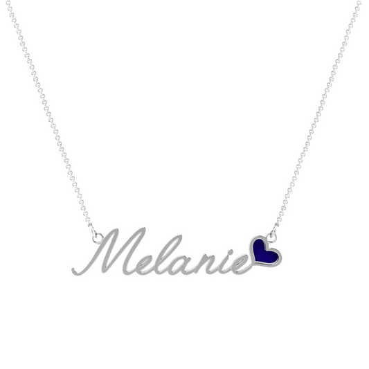 Silver Personalised Name Enamel Heart Necklace