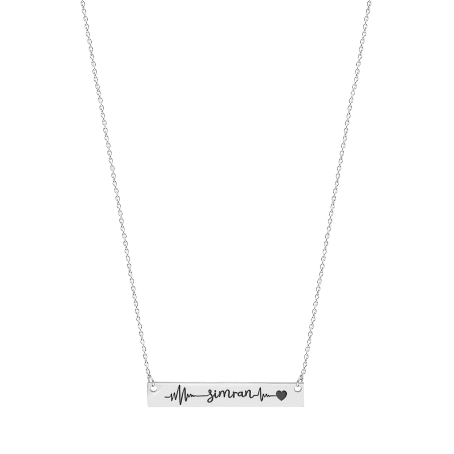 HEARTBEAT NAME ENGRAVED SILVER NECKLACE
