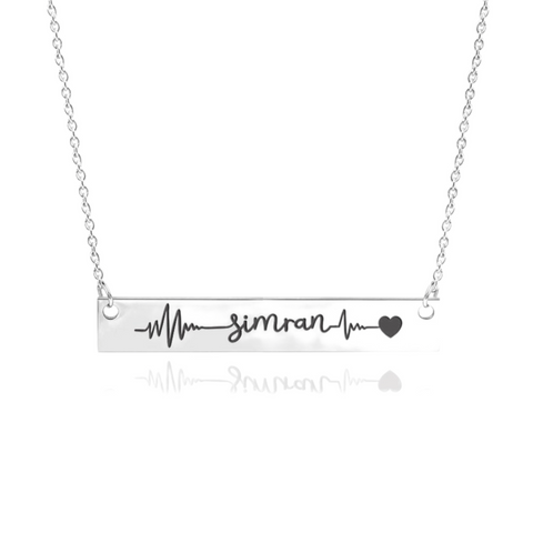 HEARTBEAT NAME ENGRAVED SILVER NECKLACE