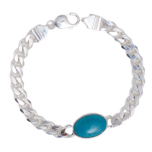 925 Sterling Silver Curb Chain Turquoise Stone Salman Khan Designer Bracelet for him