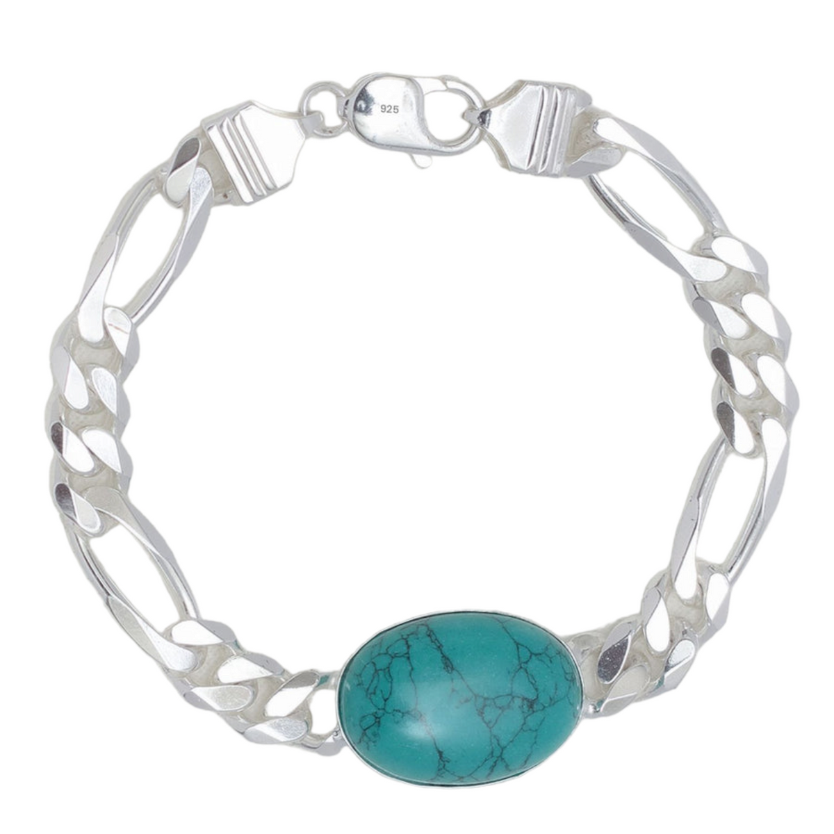 925 Sterling Silver Figaro Chain Turquoise Stone salman khan  Fancy Bracelet for him