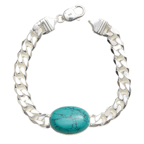 925 Sterling Silver Designer Curb Chain Turquoise Stone Bracelet for hiM