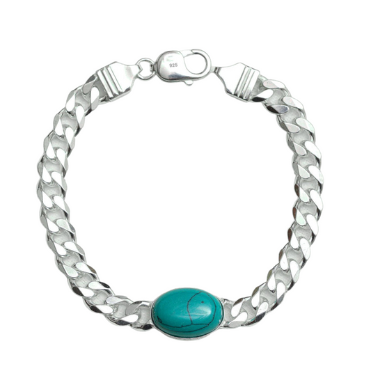 925 Sterling Silver Designer Curb Chain Turquoise Stone Bracelet for him