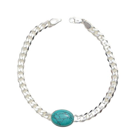 925 Sterling Silver Fancy Curb Chain Turquoise Stone Bracelet for  him