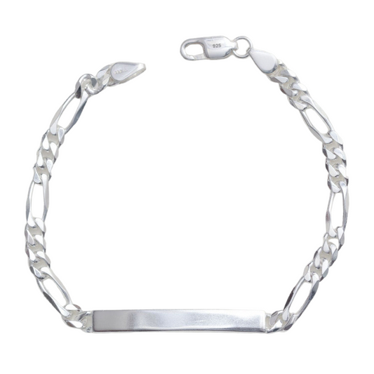 925 Sterling Silver Fancy Figaro Chain ID Bracelet for him