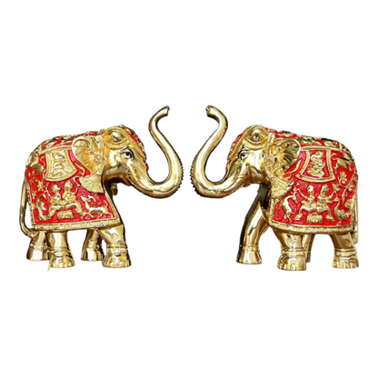 Pure gold and silver coated elephant idol with red enamel