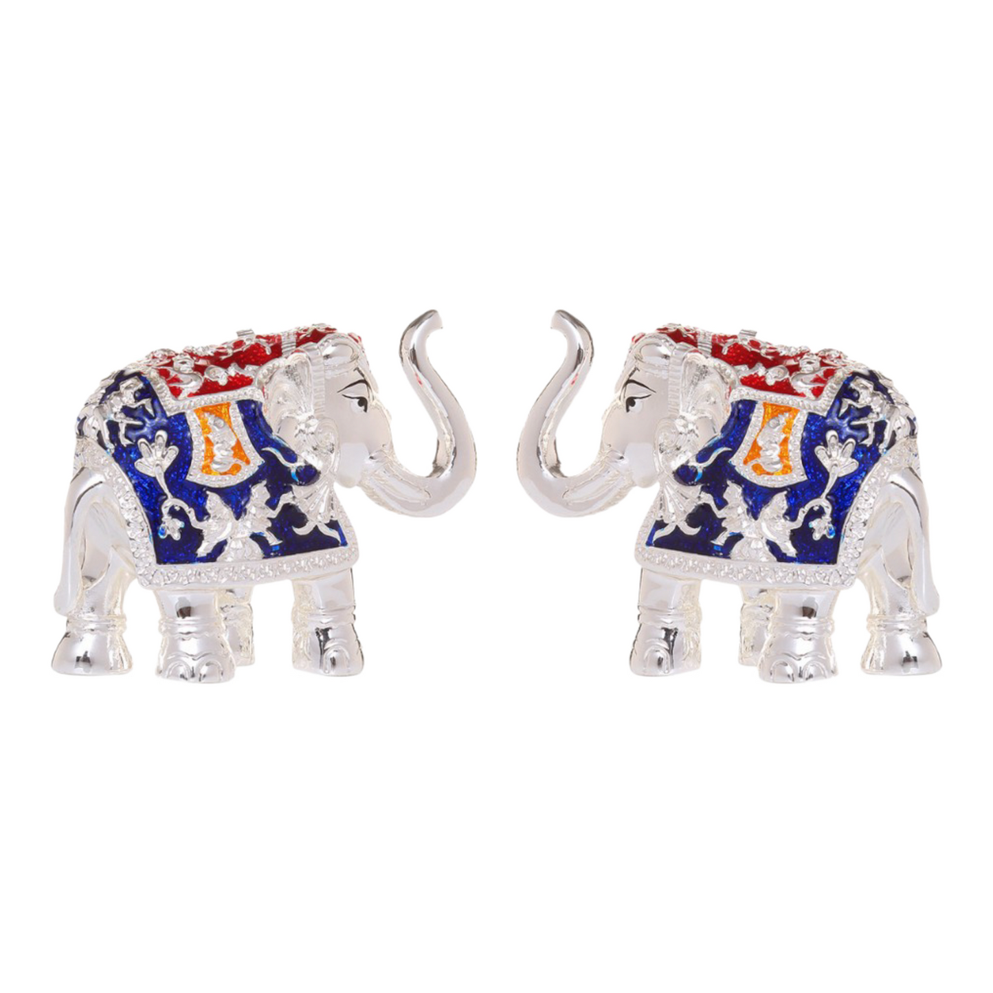 Pure silver coated elephant idol with trunk up
