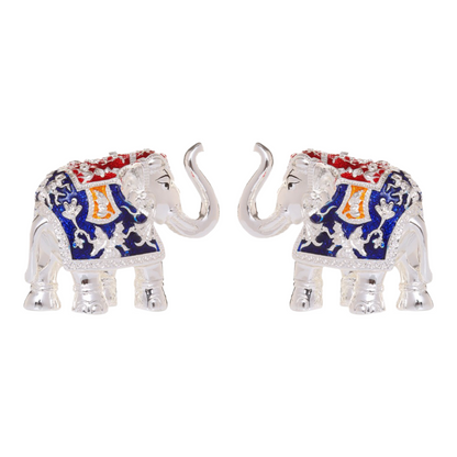 Pure silver coated elephant idol with trunk up