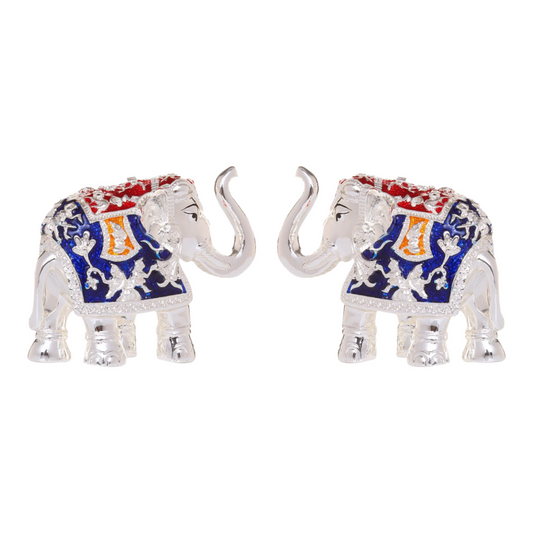 Pure silver coated elephant idol with trunk up
