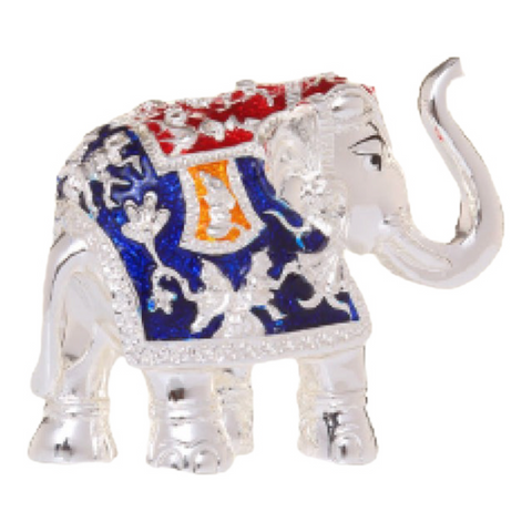 Pure silver coated elephant idol with trunk up