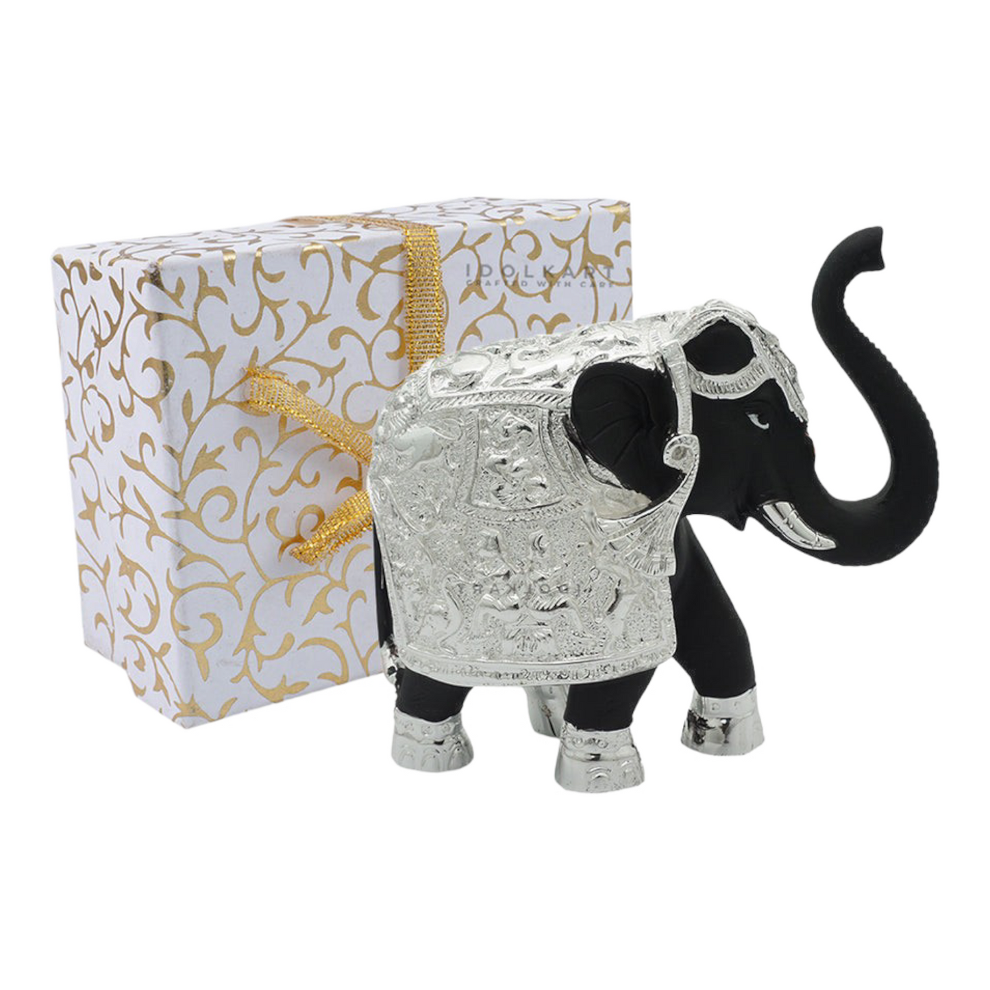 Pure gold and silver coated elephant idol with trunk up