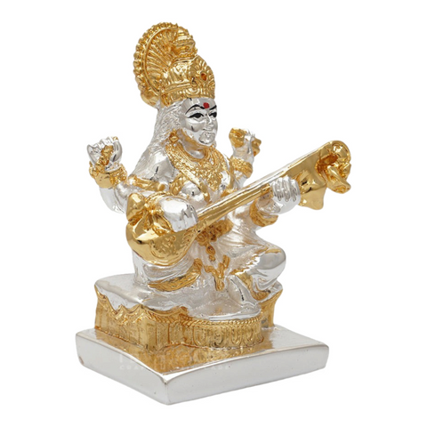 Pure Gold and Silver Coated Singhasan Saraswati Maa