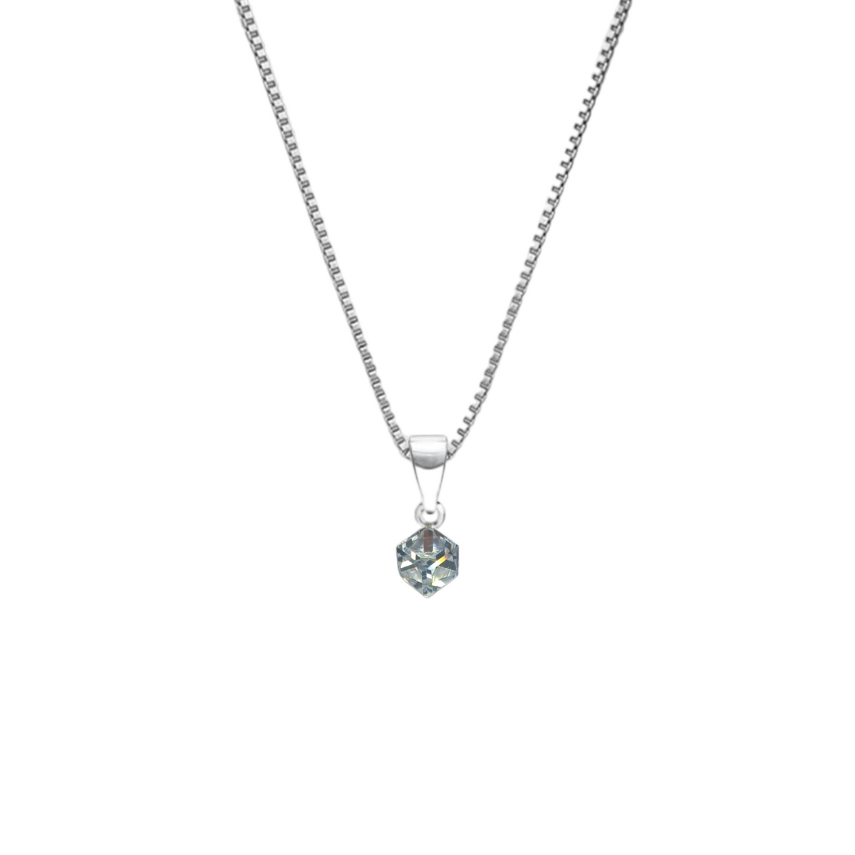 White Silver Crimson Crystal Pendant with Box Chain